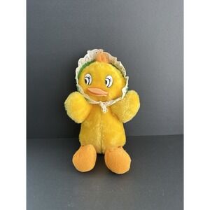 Vintage Softer Things Yellow Duck Plush Bonnet Lace Baby Chick Stuffed Animal